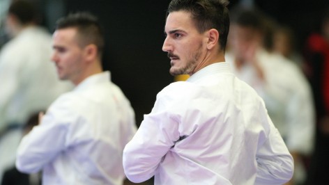 Fran Salazar, Damián Quintero, y Pepe Carbonell (fuera de plano) · Karate1 Premier League · Hanau 2014